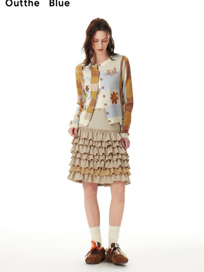 Monet Cat Garden Embroidered Knit Cardigan Skirt Set