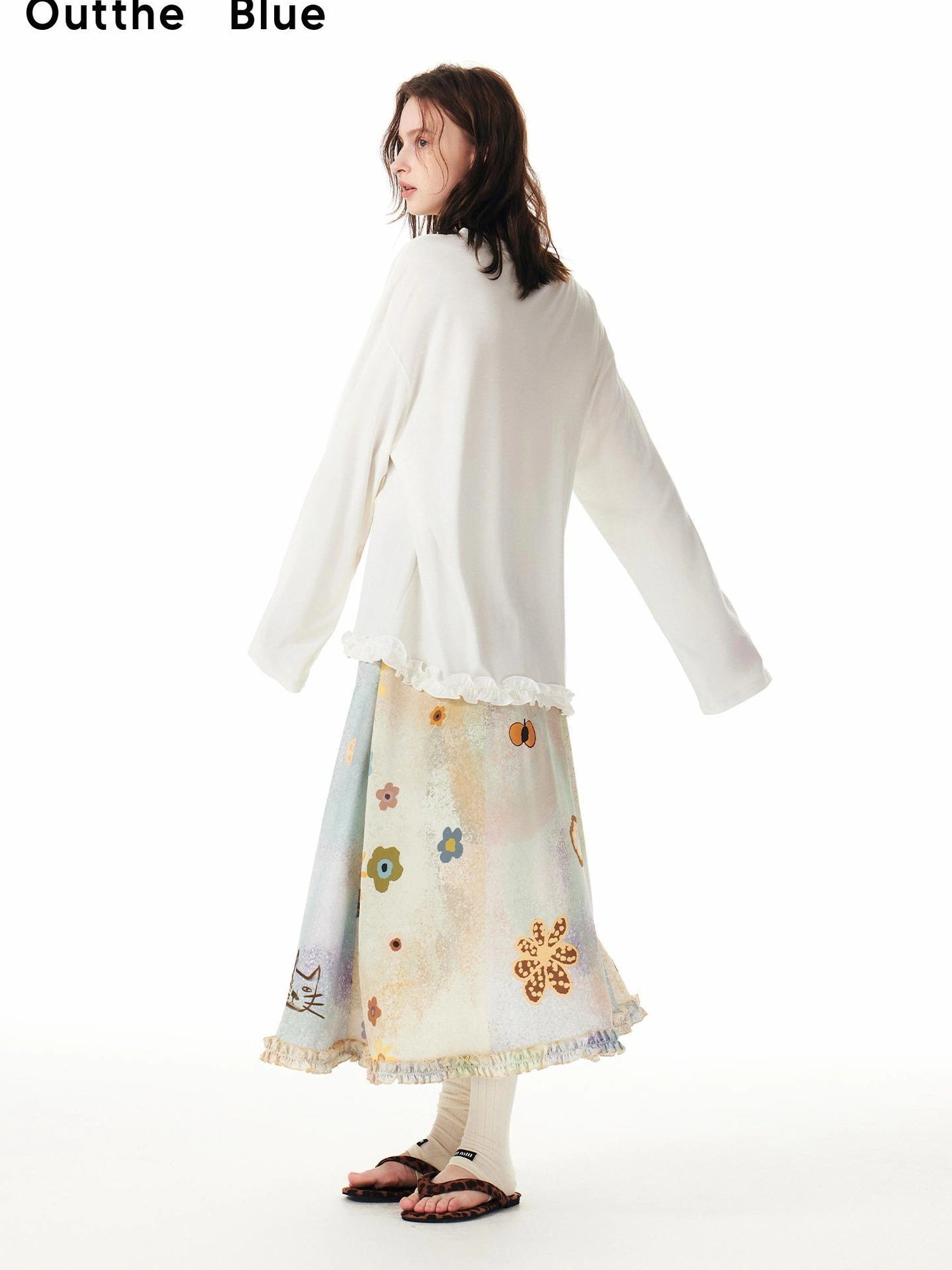 OuttheBlue Monet Floral Garden Maxi Skirt With Cat Print