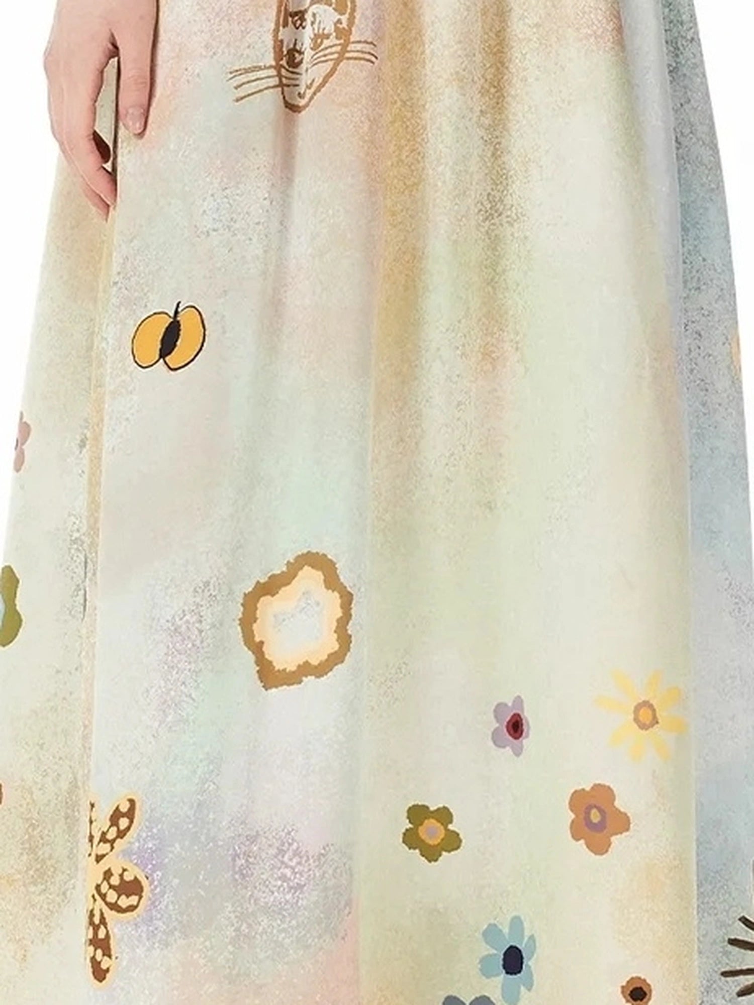 OuttheBlue Monet Floral Garden Maxi Skirt With Cat Print