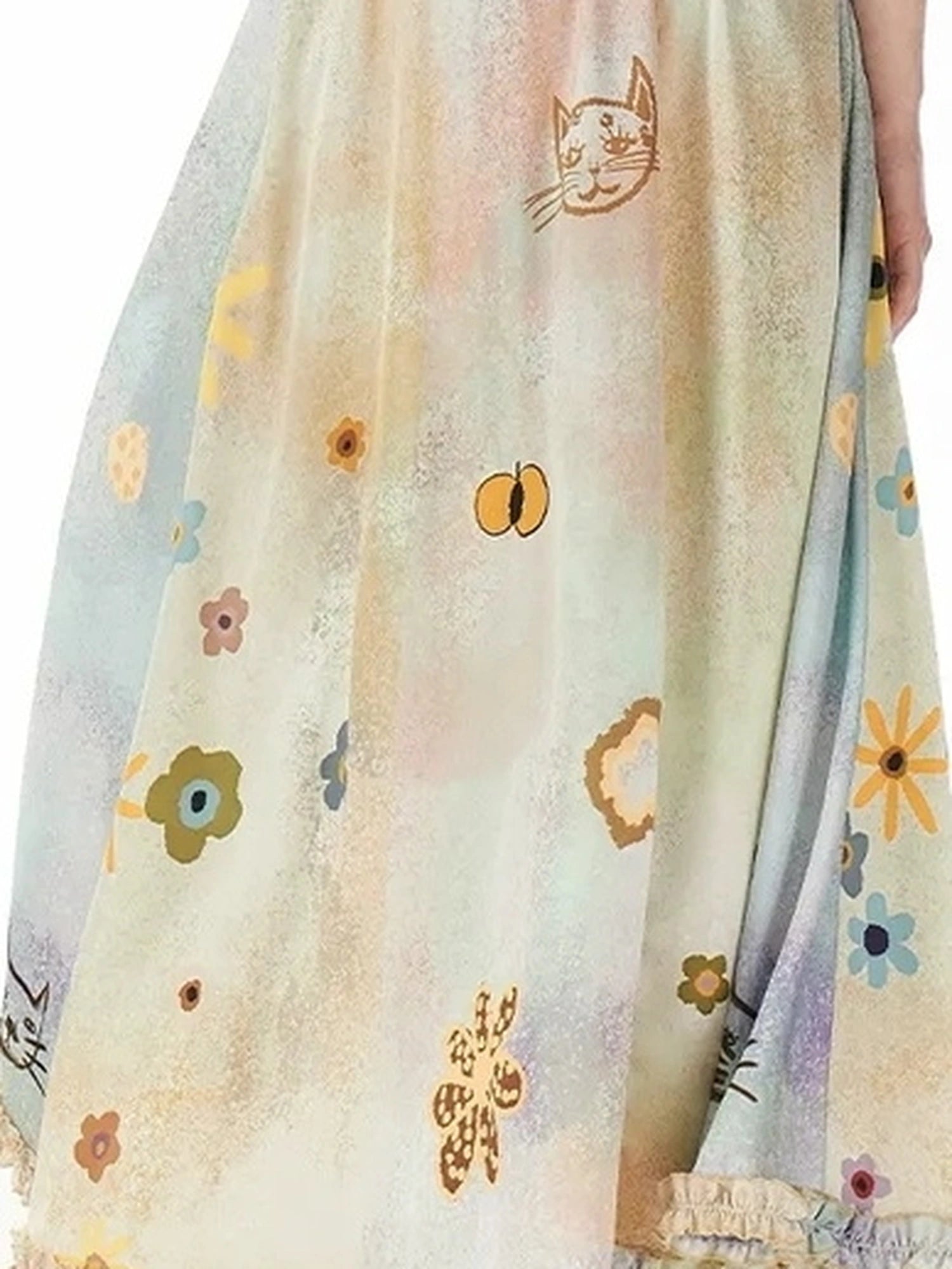 OuttheBlue Monet Floral Garden Maxi Skirt With Cat Print
