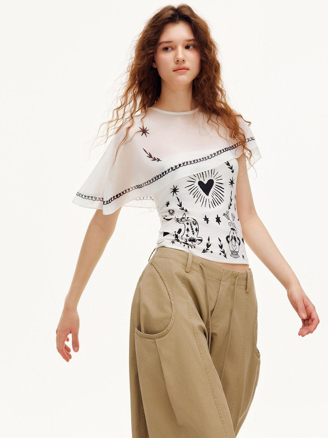 OuttheBlue Moonlight Cat Print Asymmetrical One Shoulder Women&