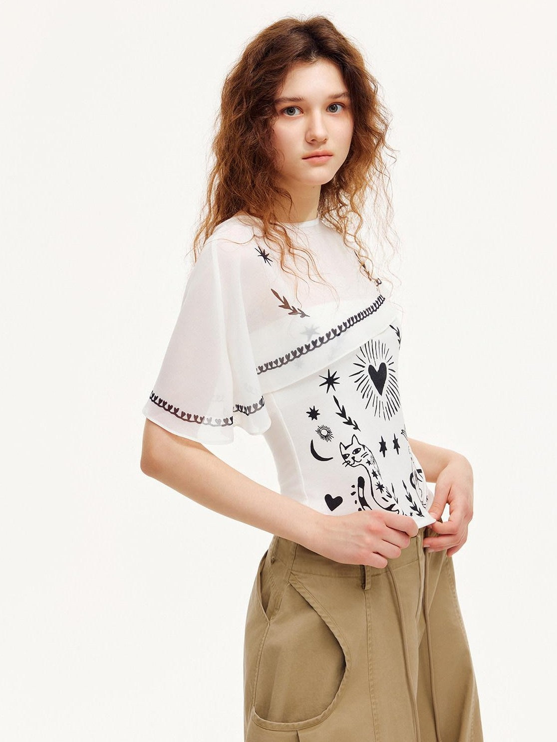 OuttheBlue Moonlight Cat Print Asymmetrical One Shoulder Women&