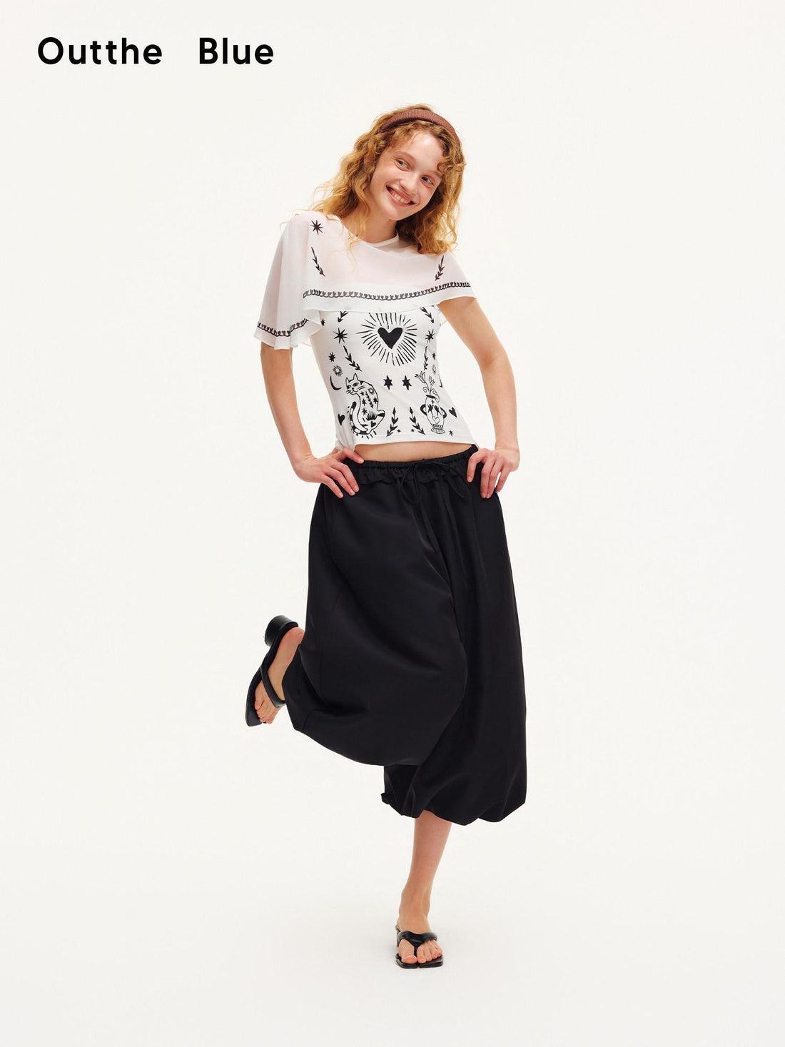 OuttheBlue Moonlight Cat Print Asymmetrical One Shoulder Women&