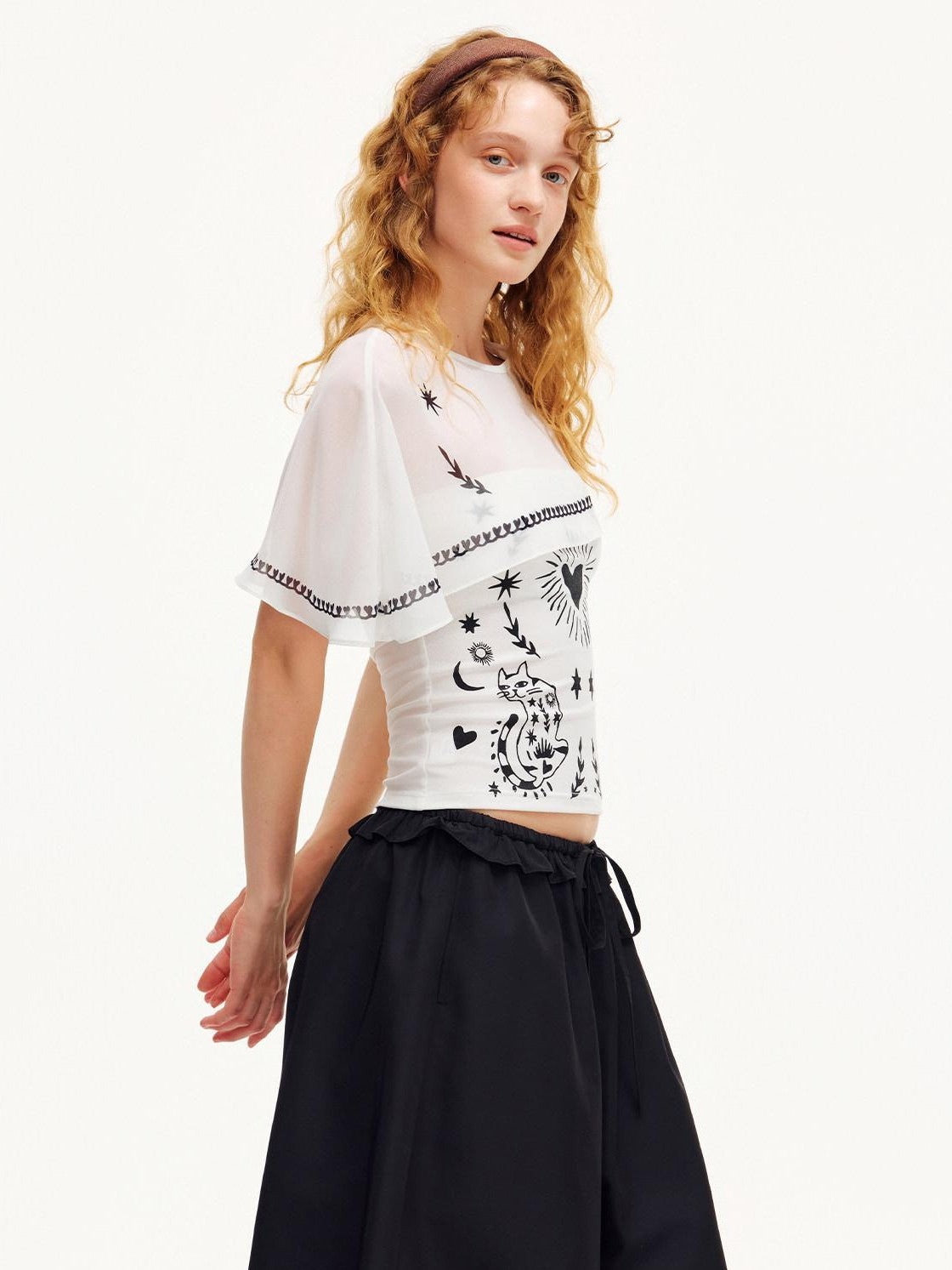 OuttheBlue Moonlight Cat Print Asymmetrical One Shoulder Women&