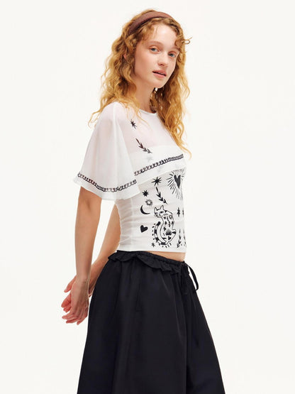 OuttheBlue Moonlight Cat Print Asymmetrical One Shoulder Women&