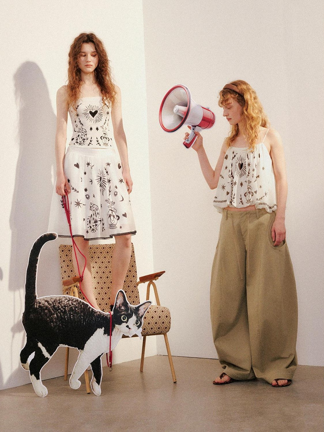 OuttheBlue Moonlight Cat Print Asymmetrical One Shoulder Women&