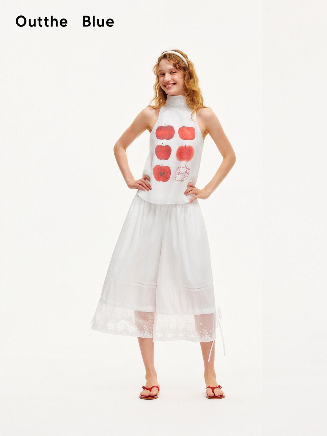 OuttheBlue Moonlight White Lace Splice Tie Elastic Waist Women&