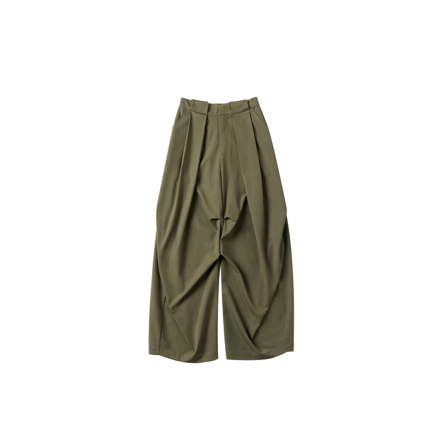 OuttheBlue Moss Green High Waist Loose Wide Leg Casual Stretch Polyester Women Pants