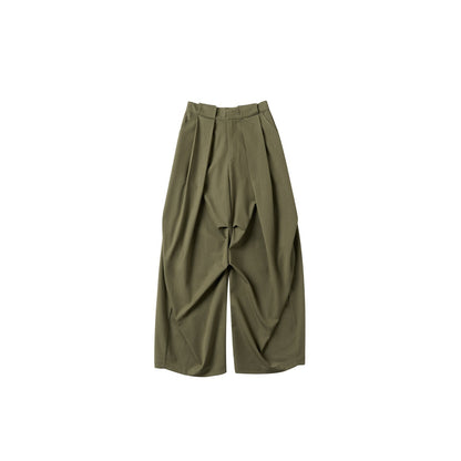 OuttheBlue Moss Green High Waist Loose Wide Leg Casual Stretch Polyester Women Pants