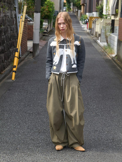 OuttheBlue Moss Green High Waist Loose Wide Leg Casual Stretch Polyester Women Pants