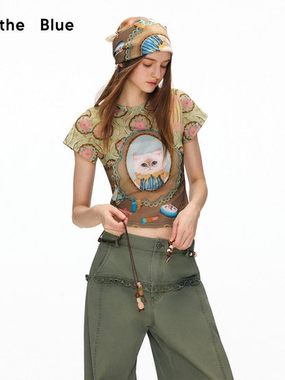 OuttheBlue Mural Cat Retro Print Women&