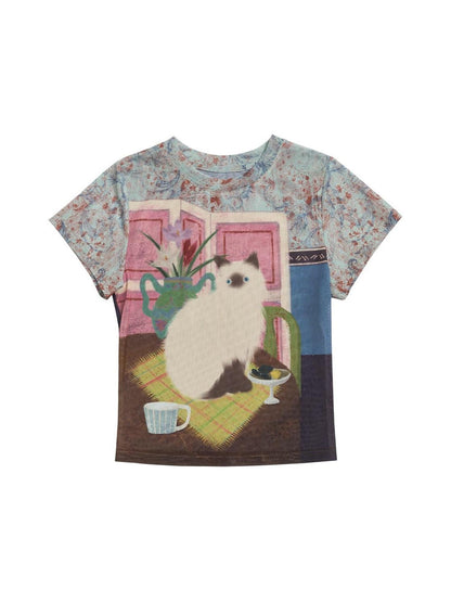 OuttheBlue Mural Cat Retro Print Women&