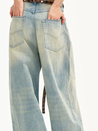 OuttheBlue Nomad Beaded Drawstring Wide Leg Washed Jeans