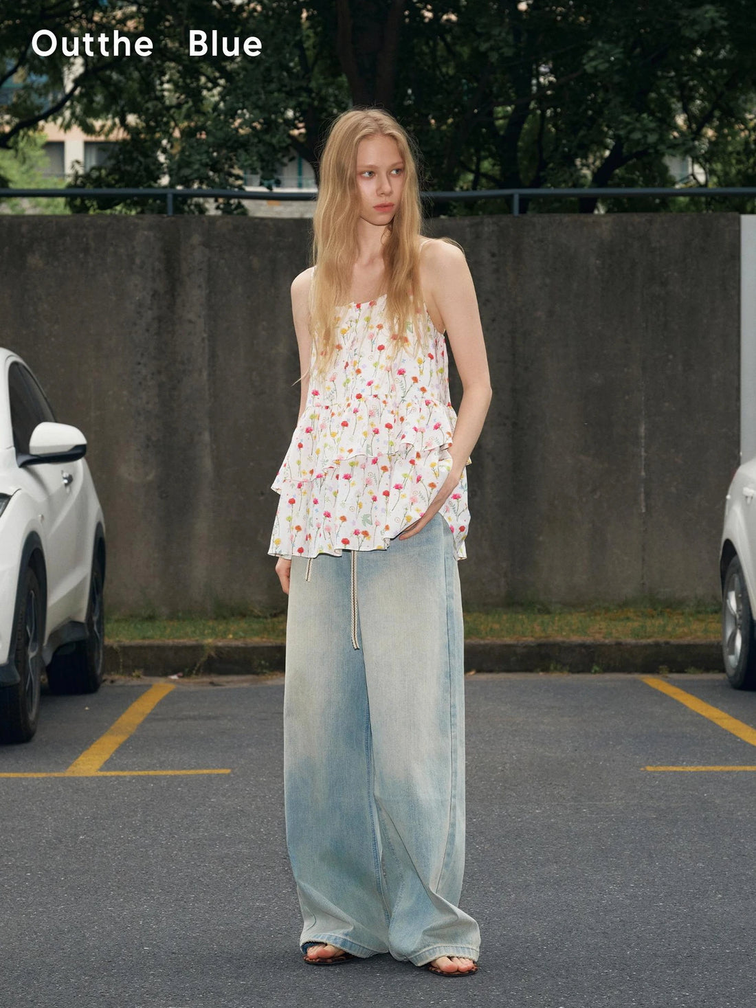 OuttheBlue Nomad Beaded Drawstring Wide Leg Washed Jeans