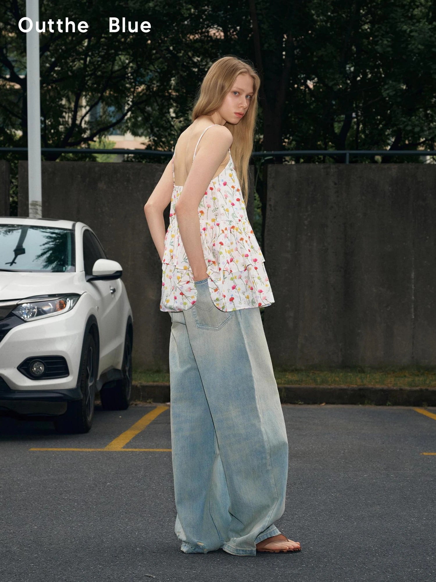 OuttheBlue Nomad Beaded Drawstring Wide Leg Washed Jeans