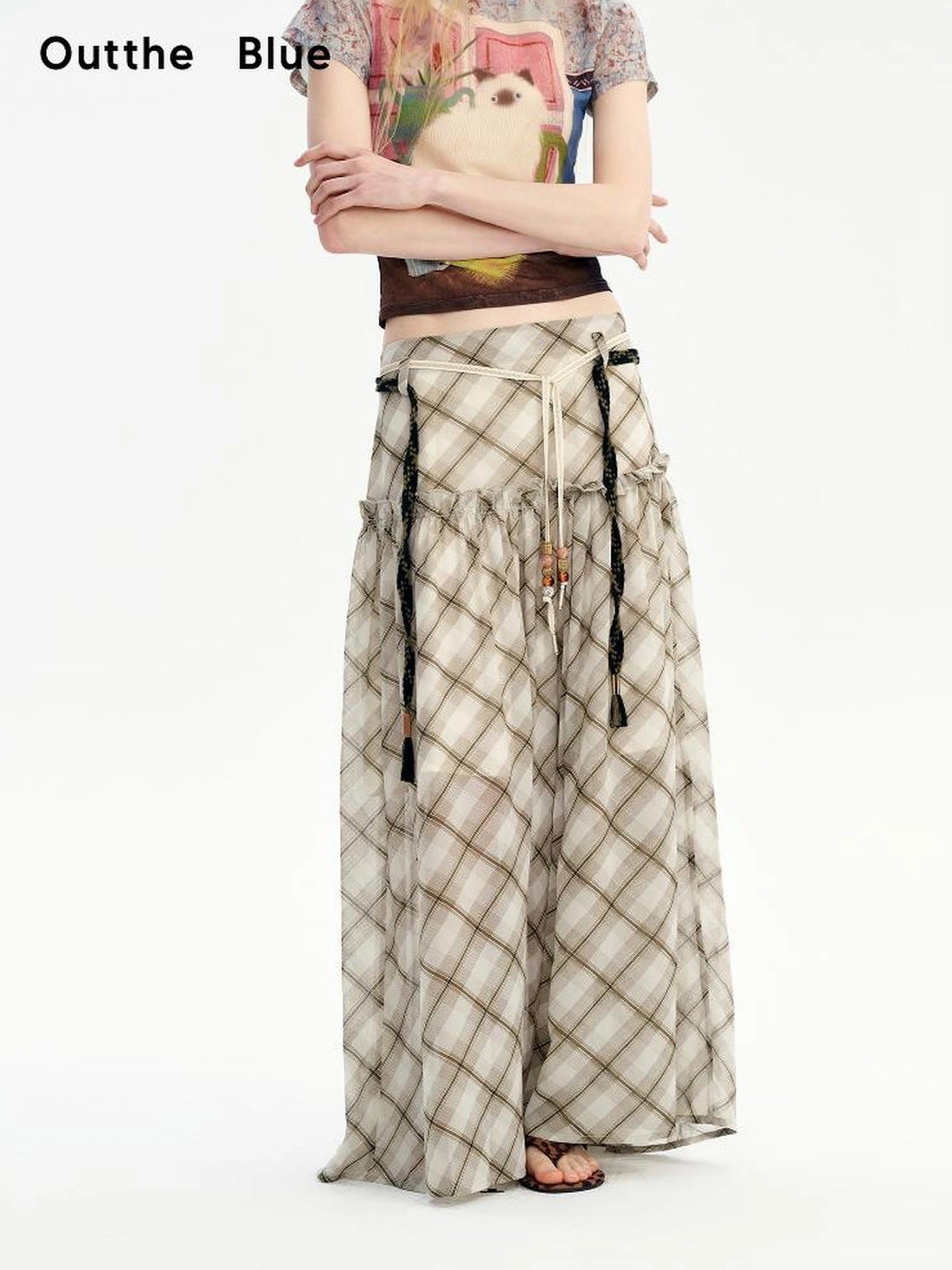 OuttheBlue Nomadic Checkered Beaded Midi Skirt