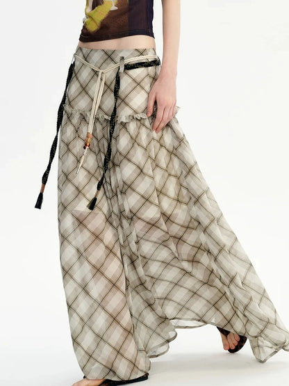 OuttheBlue Nomadic Checkered Beaded Midi Skirt