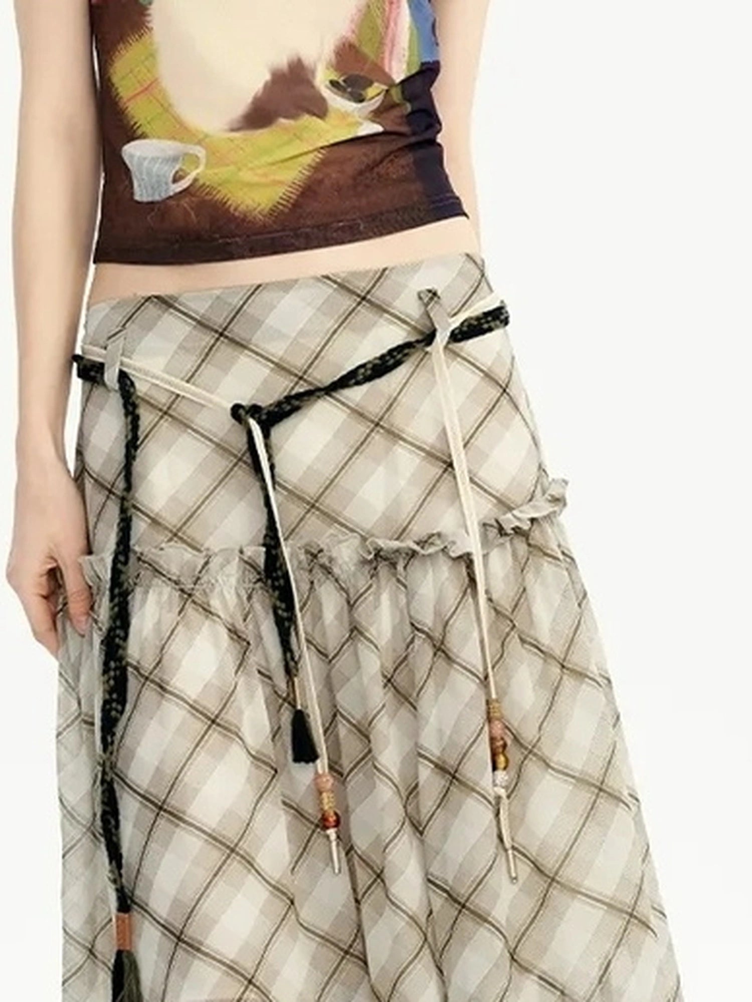 OuttheBlue Nomadic Checkered Beaded Midi Skirt