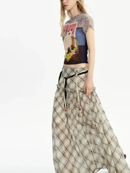 OuttheBlue Nomadic Checkered Beaded Midi Skirt