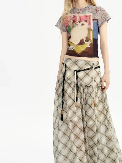 OuttheBlue Nomadic Checkered Beaded Midi Skirt