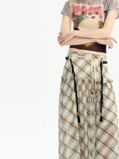 OuttheBlue Nomadic Checkered Beaded Midi Skirt