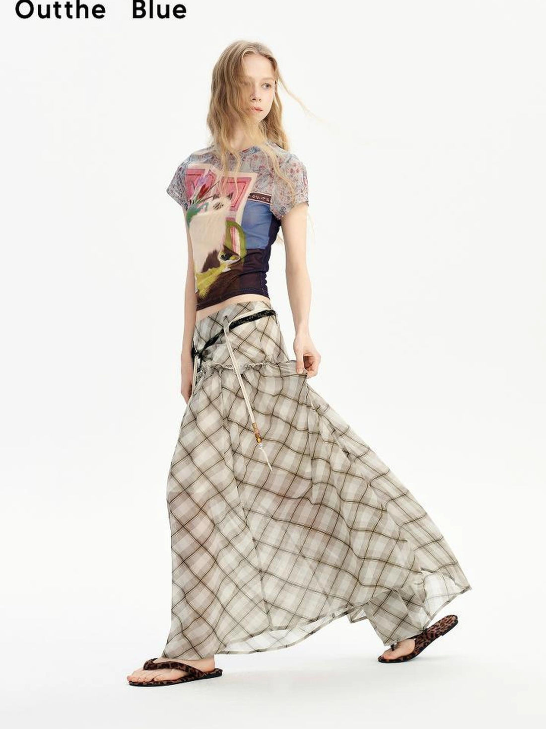 OuttheBlue Nomadic Checkered Beaded Midi Skirt