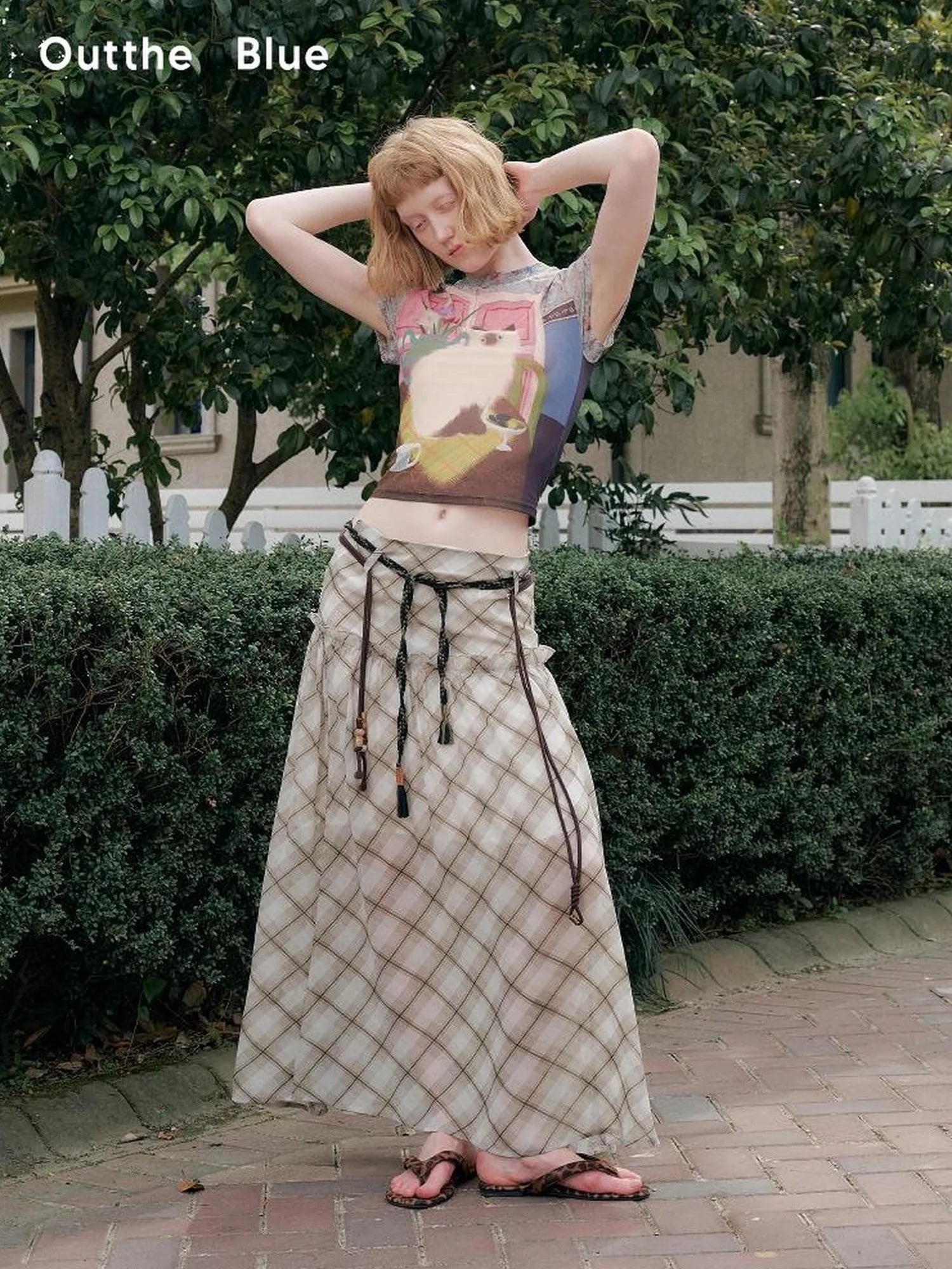 OuttheBlue Nomadic Checkered Beaded Midi Skirt