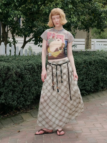 OuttheBlue Nomadic Checkered Beaded Midi Skirt