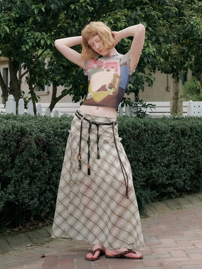 OuttheBlue Nomadic Checkered Beaded Midi Skirt
