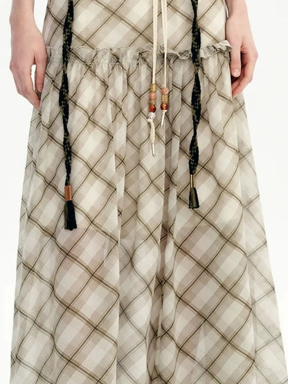 OuttheBlue Nomadic Checkered Beaded Midi Skirt