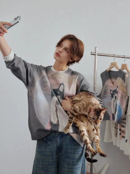 OuttheBlue Out Of The Blue Cat Planet Print Sweater