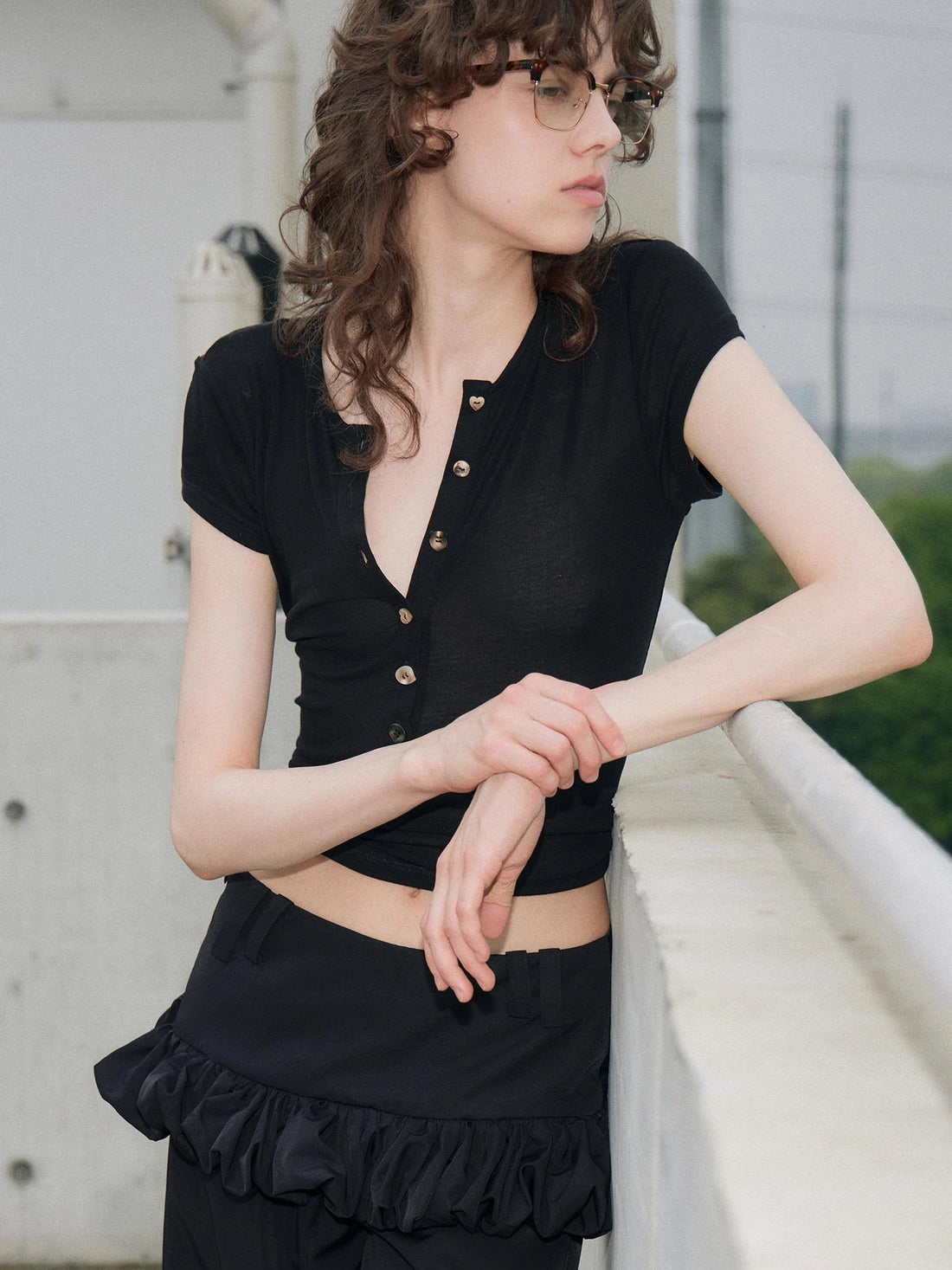 OuttheBlue Out The Blue Black Henley Top Soft Tencel