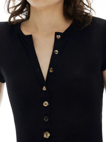 OuttheBlue Out The Blue Black Henley Top Soft Tencel
