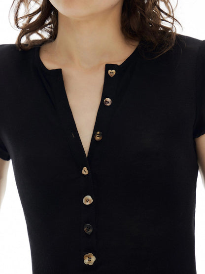 OuttheBlue Out The Blue Black Henley Top Soft Tencel