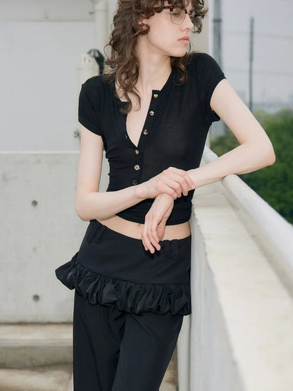 OuttheBlue Out The Blue Black Henley Top Soft Tencel