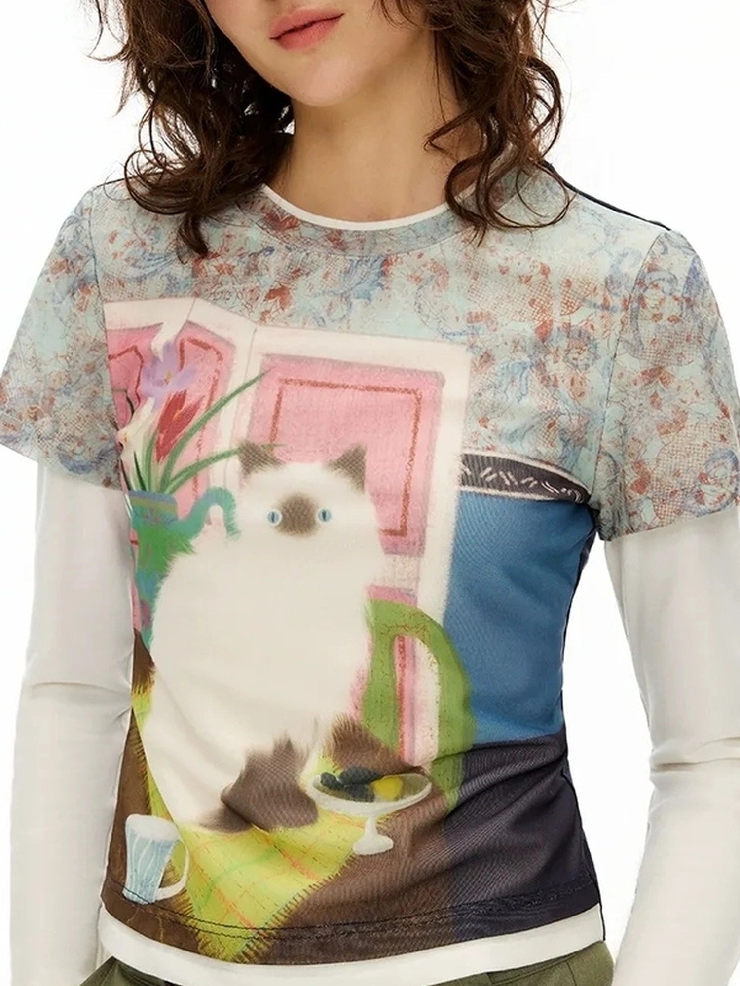 OuttheBlue Out The Blue Cat Print Wool Blend Long Sleeve T-shirt
