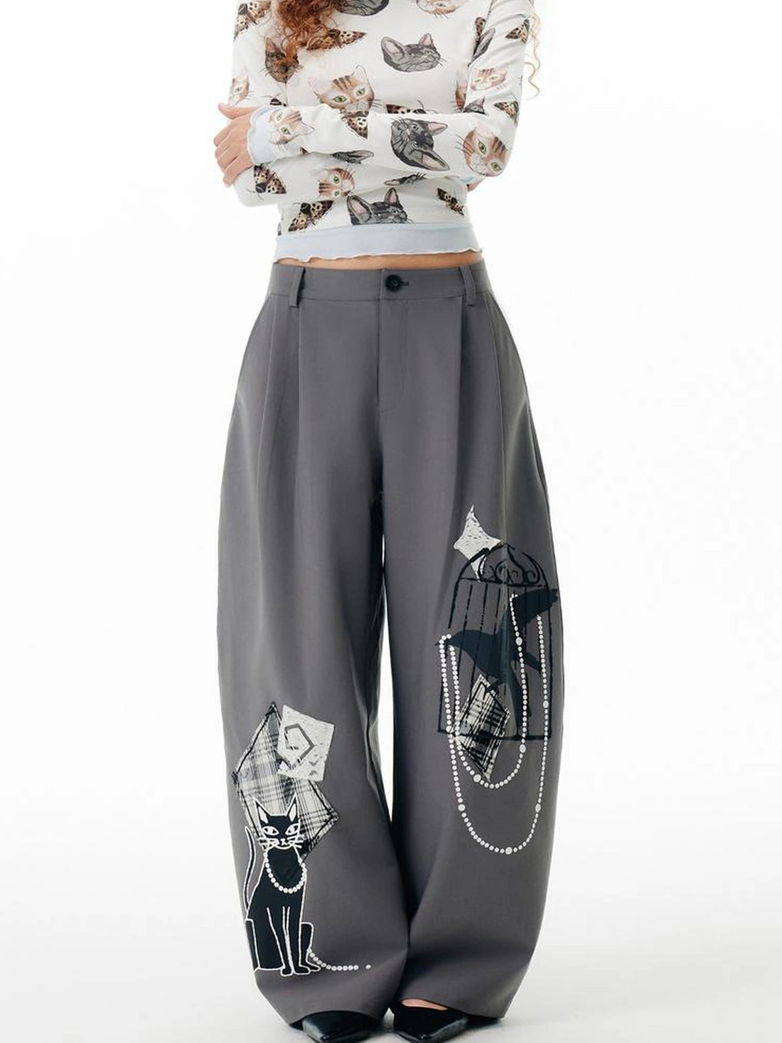 OuttheBlue Out The Blue Embroidered Gray Wide Leg Trousers