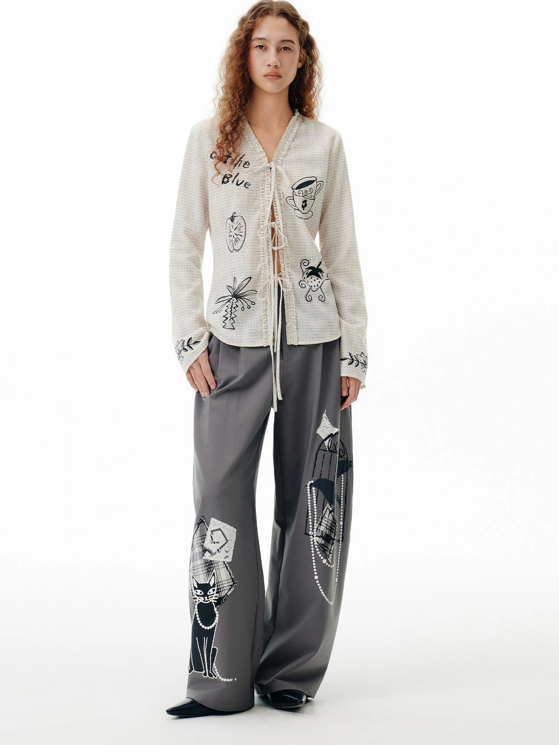 OuttheBlue Out The Blue Embroidered Gray Wide Leg Trousers