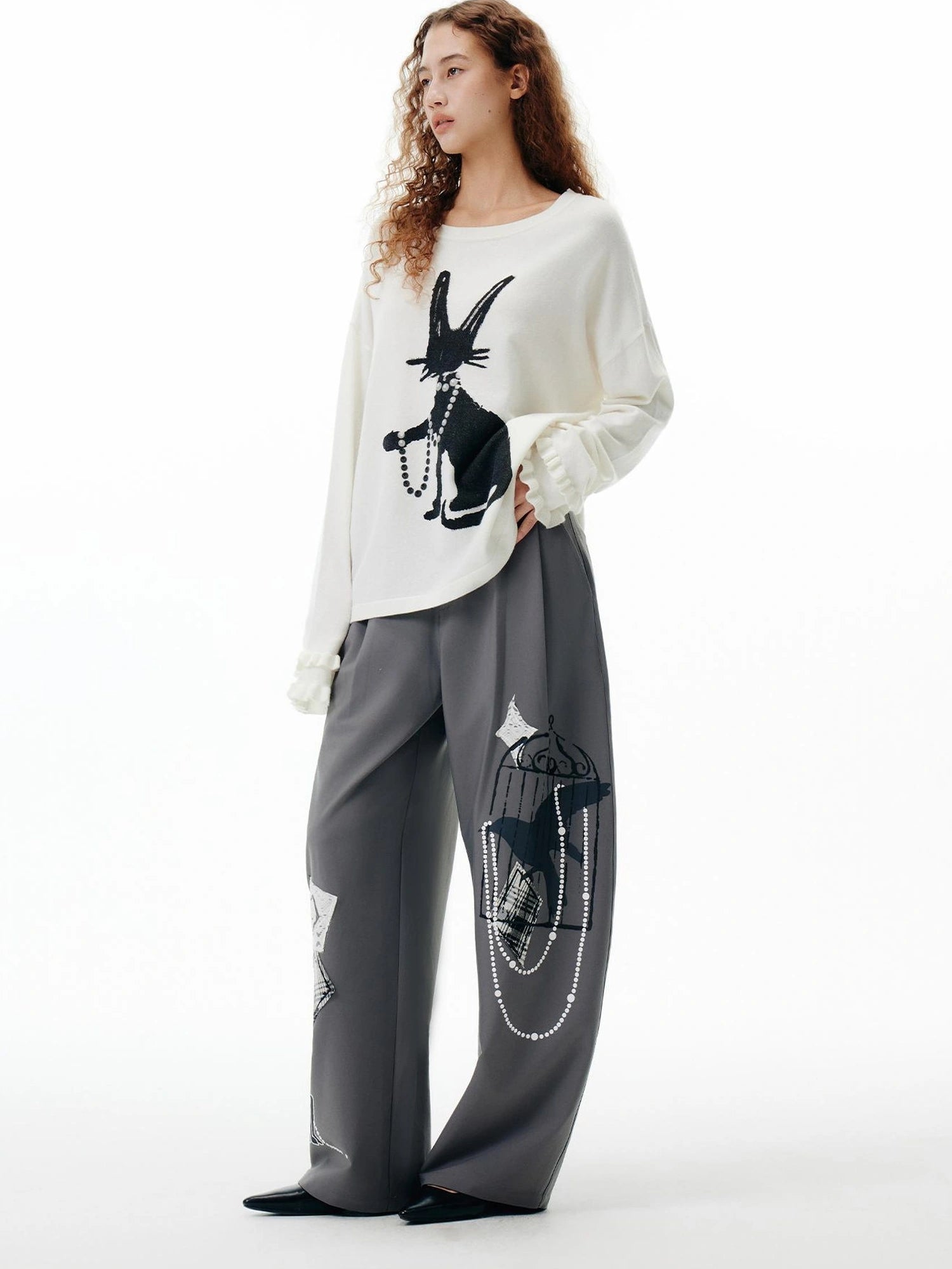 OuttheBlue Out The Blue Embroidered Gray Wide Leg Trousers