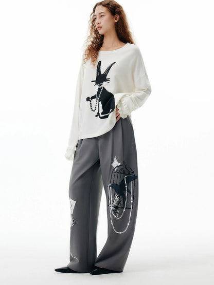 OuttheBlue Out The Blue Embroidered Gray Wide Leg Trousers