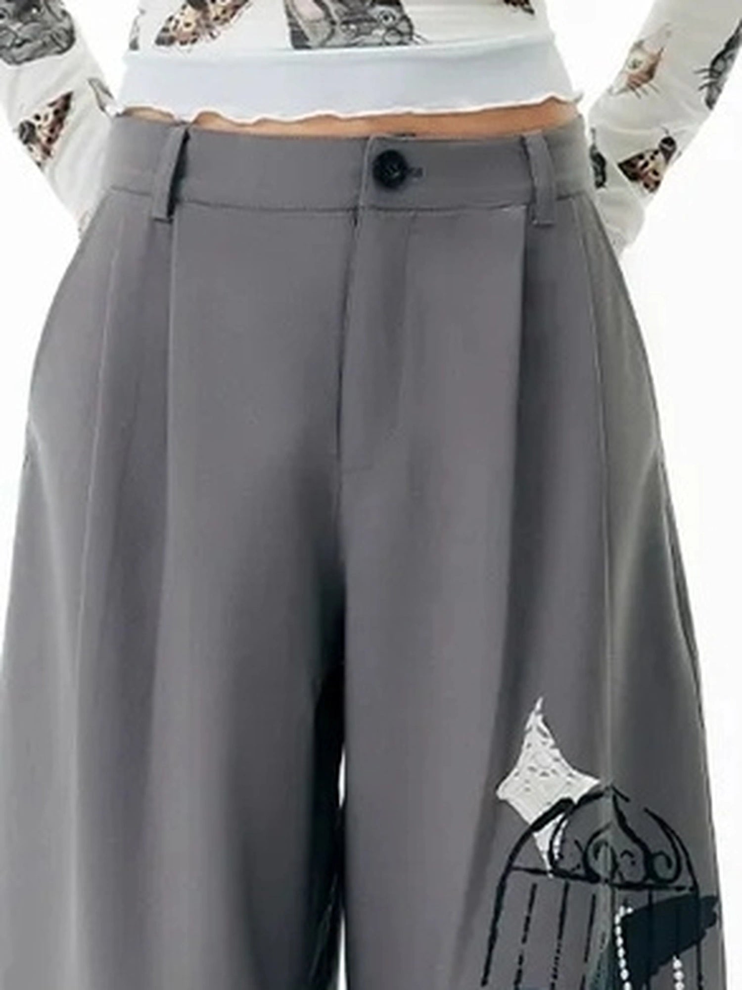 OuttheBlue Out The Blue Embroidered Gray Wide Leg Trousers