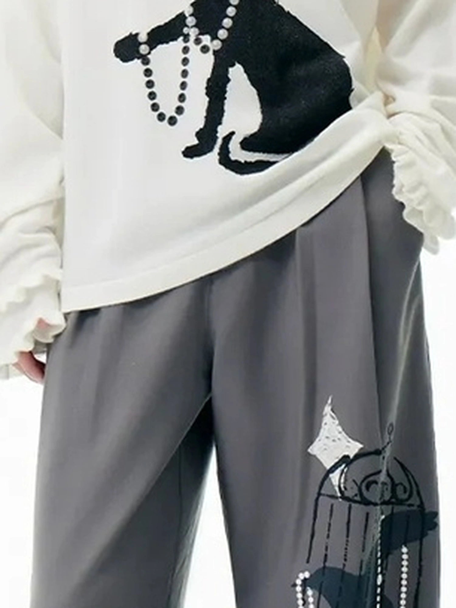 OuttheBlue Out The Blue Embroidered Gray Wide Leg Trousers