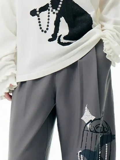 OuttheBlue Out The Blue Embroidered Gray Wide Leg Trousers