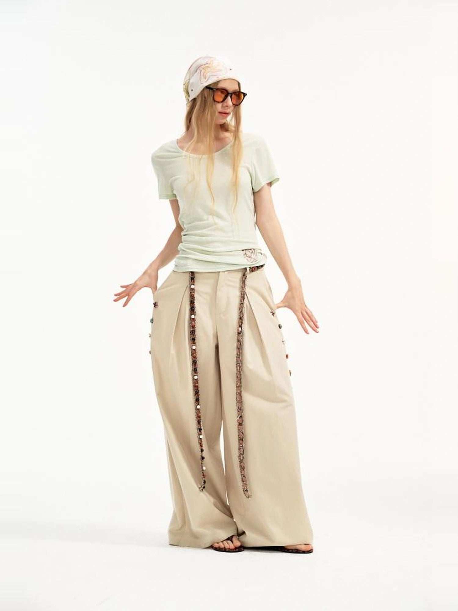 OuttheBlue Out The Blue Embroidered Lyocell Wool U Neck Ruffled Tee