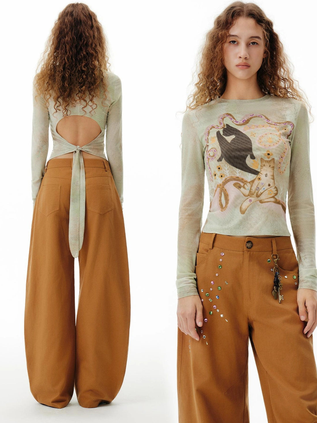OuttheBlue Out The Blue Fall Backless Sleeve Tee Floral Print