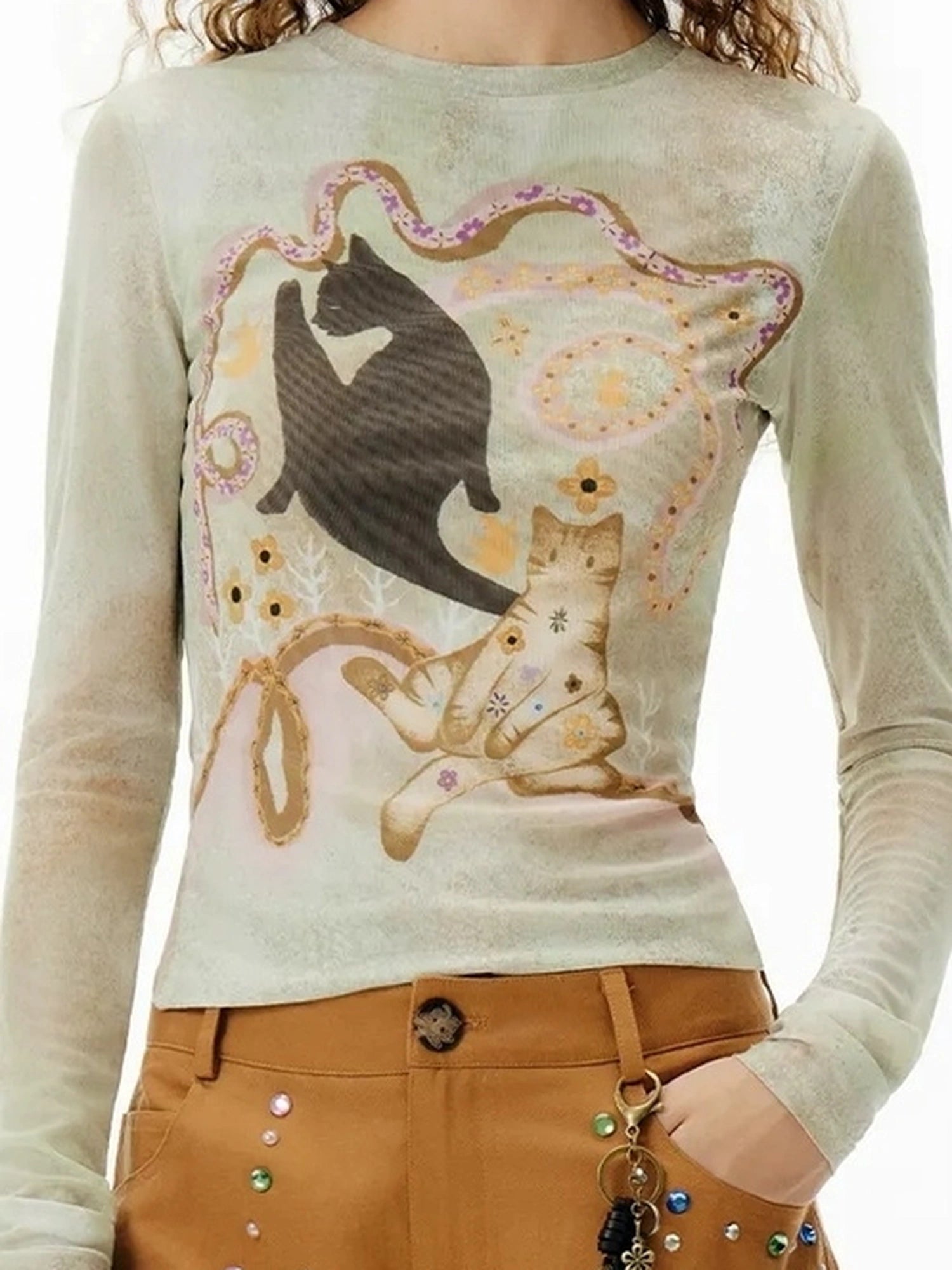 OuttheBlue Out The Blue Fall Backless Sleeve Tee Floral Print
