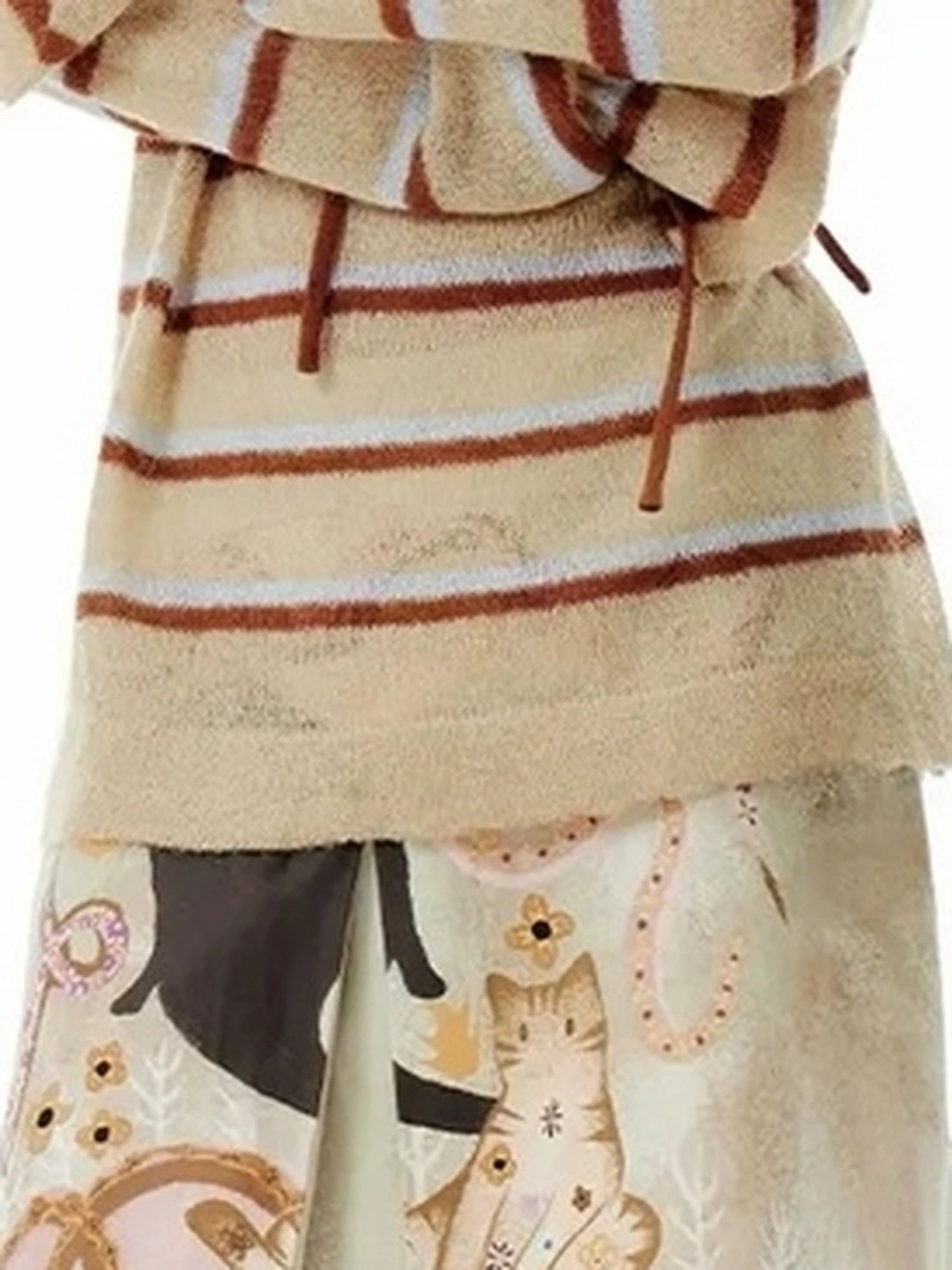 OuttheBlue Out The Blue Green Cat Print A Line Denim Skirt