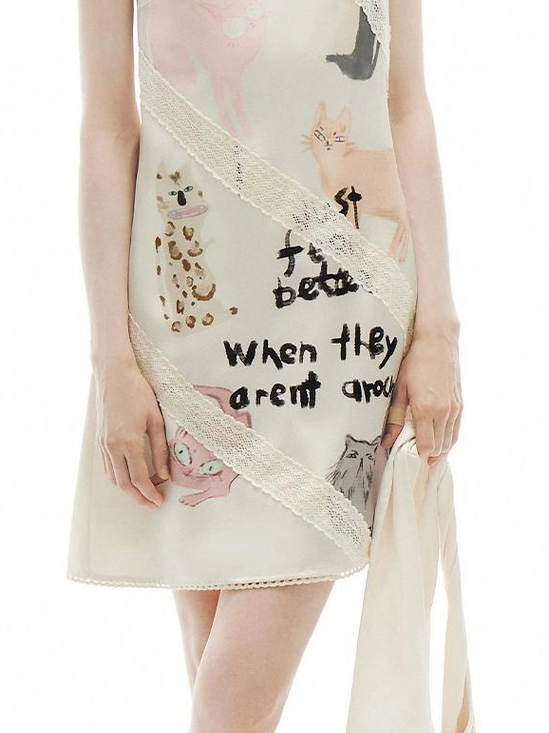 Out The Blue Impatient Cat Satin Lace Slip Dress