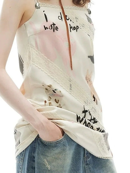 Out The Blue Impatient Cat Satin Lace Slip Dress