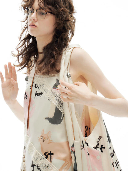 Out The Blue Impatient Cat Satin Lace Slip Dress